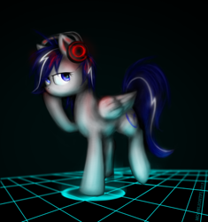 Size: 600x637 | Tagged: safe, artist:moonlightfl, derpibooru import, oc, oc only, oc:moonlight flare, pegasus, pony, blurry, glow, headphones, light, solo