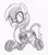 Size: 878x1000 | Tagged: safe, artist:php87, derpibooru import, oc, oc only, oc:wheely bopper, original species, clothes, grayscale, grin, monochrome, sketch, smiling, solo, spinning, traditional art, uniform, wheel, wheelpone, wonderbolts, wonderbolts uniform