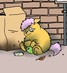 Size: 1727x1883 | Tagged: safe, artist:coalheart, derpibooru import, fluffy pony, alleyway, ball, crying, fluffy pony original art