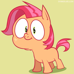 Size: 689x688 | Tagged: safe, artist:dinnerjoe, derpibooru import, babs seed, earth pony, brown coat, female, filly, freckles, solo, two toned mane