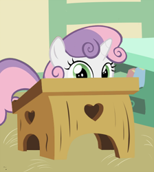 Size: 500x558 | Tagged: safe, derpibooru import, sweetie belle, cute, desk, diasweetes, looking at you, solo, soon
