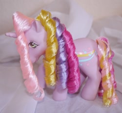 Size: 1108x1020 | Tagged: safe, artist:mayanbutterfly, derpibooru import, g1, custom, irl, photo, rainbow curl pony, streaky, toy