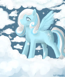 Size: 1280x1520 | Tagged: safe, artist:sweet-unknown, derpibooru import, oc, oc only, oc:snowdrop, cloud, cloudy, snow, snowfall, snowflake, solo