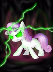 Size: 2550x3509 | Tagged: safe, artist:rameslack, derpibooru import, sweetie belle, angry, glowing eyes, magic, solo