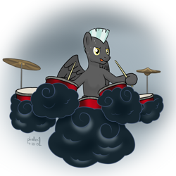 Size: 1000x1000 | Tagged: safe, artist:phallen1, derpibooru import, thunderlane, cloud, drums, solo