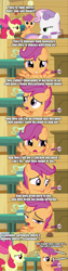 Size: 960x3780 | Tagged: safe, derpibooru import, apple bloom, scootaloo, sweetie belle, comic, cutie mark crusaders, fourth wall