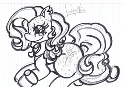 Size: 2126x1478 | Tagged: safe, artist:small-brawler, derpibooru import, forsythia, g3, monochrome, solo, traditional art