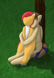 Size: 963x1386 | Tagged: safe, artist:shadowsweetheart, oc, oc only, oc:vixy hooves, hug