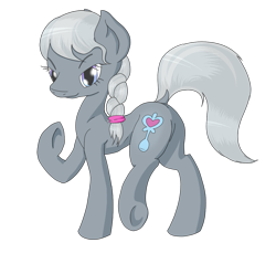 Size: 1200x1100 | Tagged: safe, artist:fantasyglow, derpibooru import, silver spoon, earth pony, pony, braid, dock, female, looking at you, looking back, looking back at you, mare, older, older silver spoon, simple background, smiling, smiling at you, solo, transparent background, walking