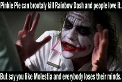 Size: 444x301 | Tagged: safe, derpibooru import, fanfic:cupcakes, down with down with molestia, down with molestia, down with molestia drama, drama, everyone loses their minds, meme, misspelling, princess molestia, the joker