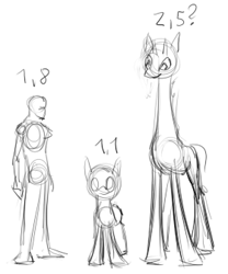 Size: 280x336 | Tagged: artist needed, safe, oc, oc only, giraffe, metric system, monochrome, size chart, size comparison