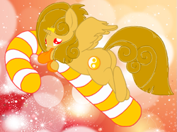 Size: 805x600 | Tagged: safe, artist:princess amity, derpibooru import, oc, oc only, alicorn, pony, alicorn oc, blushing, bow, candy cane, clothes, cutie mark, socks, yin-yang