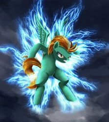 Size: 1575x1764 | Tagged: safe, artist:tails1000, derpibooru import, lightning dust, epic, lightning, solo