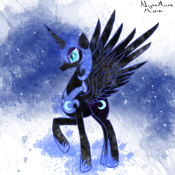 Size: 2000x2000 | Tagged: safe, artist:ponysketchy, derpibooru import, nightmare moon, alicorn, black coat, female, horn, mare, simple background, solo