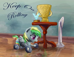 Size: 2729x2097 | Tagged: safe, artist:owlvortex, derpibooru import, oc, oc only, oc:wheely bopper, original species, solo, trophy, wheelpone