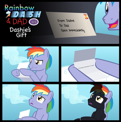 Size: 1974x1998 | Tagged: safe, artist:mlp-silver-quill, derpibooru import, edit, rainbow blaze, abuse, blazebuse, comic, dashie's gift, exploitable meme, letter, meme