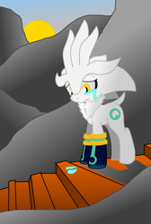 Size: 1095x1630 | Tagged: safe, artist:ardonsword, derpibooru import, ponified, sad, silver the hedgehog, solo, sonic the hedgehog (series), stairs, sun