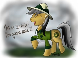 Size: 867x650 | Tagged: safe, artist:bravelyart, derpibooru import, daring do, destiny's child, earbuds, solo, song reference, survivor