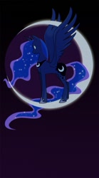 Size: 414x743 | Tagged: safe, artist:inlineequine, derpibooru import, princess luna, alicorn, pony, crescent moon, moon, smiling, solo, tangible heavenly object