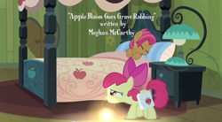 Size: 638x351 | Tagged: safe, derpibooru import, screencap, apple bloom, babs seed, friendship is witchcraft, meghan mccarthy, seed no evil