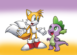 Size: 4065x2895 | Tagged: safe, artist:sonicknight007, derpibooru import, spike, dragon, absurd resolution, crossover, miles "tails" prower, sonic the hedgehog (series)