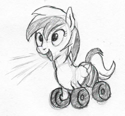 Size: 971x900 | Tagged: safe, artist:php87, derpibooru import, oc, oc only, oc:wheely bopper, pegasus, pony, monochrome, sketch, solo