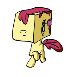 Size: 428x449 | Tagged: safe, artist:onsaud, derpibooru import, apple bloom, cubehead, pun, solo, wat