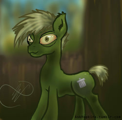 Size: 1297x1281 | Tagged: safe, artist:krucification, derpibooru import, oc, oc only, earth pony, pony, creepy, dumpster diver, insanity, solo