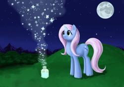 Size: 1500x1060 | Tagged: safe, artist:telanore, derpibooru import, oc, oc only, magic, moon, night, solo, stars