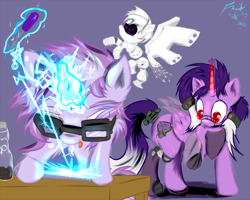 Size: 880x704 | Tagged: safe, artist:frist44, oc, oc only, oc:aegis steadfast, oc:lightning rod, oc:stormy sky, alicorn, cyborg, pony, robot, alicorn oc, goggles, magical lesbian spawn, offspring, parent:oc:aegis steadfast, parent:oc:stormy sky, parents:oc x oc