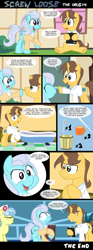 Size: 1370x3685 | Tagged: safe, artist:epulson, doctor horse, doctor stable, nurse coldheart, nurse snowheart, screw loose, pony, bucket, comic, cup, eyes closed, female, five o'clock shadow, male, mare, spoon, stallion, stubble