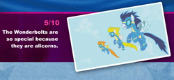 Size: 532x247 | Tagged: safe, derpibooru import, blaze, soarin', surprise, hubworld, poll, text, the hub, wonderbolts