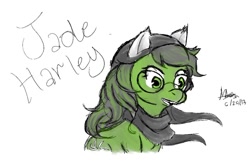 Size: 1024x663 | Tagged: safe, artist:northguam, derpibooru import, clothes, glasses, homestuck, jade harley, ponified, scarf, solo