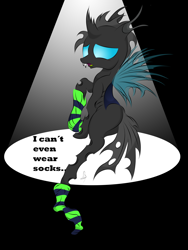 Size: 2304x3072 | Tagged: safe, artist:v-d-k, changeling, clothes, socks, solo, striped socks