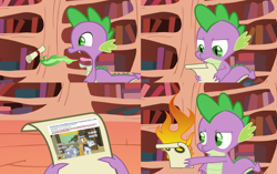 Size: 1200x755 | Tagged: safe, derpibooru import, spike, dragon, drama, drama bait, exploitable meme, golden oaks library, letter to spike