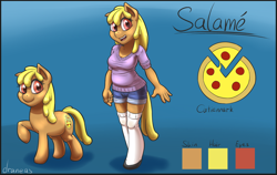 Size: 1124x711 | Tagged: safe, artist:draneas, derpibooru import, oc, oc only, anthro, earth pony, anthro ponidox, food, meat, pepperoni, pepperoni pizza, pizza, reference sheet, salame