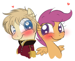 Size: 1024x837 | Tagged: safe, artist:xxluv-bug004xx, derpibooru import, scootaloo, blushing, chickuns, clothes, crossover, heart, hetalia, latvia, ponified, uniform