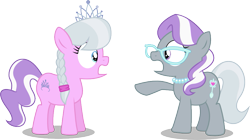 Size: 933x524 | Tagged: safe, artist:cyberglass, derpibooru import, diamond tiara, silver spoon, glasses, mane swap