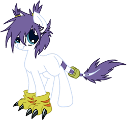 Size: 600x568 | Tagged: safe, artist:ipandacakes, derpibooru import, oc, oc only, blank flank, clothes, digimon, gatomon, gloves, leonine tail, ponified, simple background, solo, tail ring, tailmon, transparent background