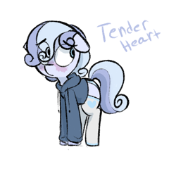 Size: 600x600 | Tagged: safe, artist:whydomenhavenipples, oc, oc only, oc:tender heart, pony, blushing, clothes, crossdressing, hair over one eye, hoodie, male, panties, socks, solo, stockings, sweater, trap, underwear