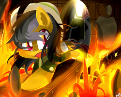 Size: 2000x1600 | Tagged: safe, artist:kty159, daring do, pegasus, pony, chibi, lava, looking back, solo