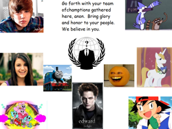 Size: 1024x766 | Tagged: safe, prince blueblood, human, 4chan, annoying orange, anonymous, ash ketchum, barely pony related, comic sans, darwin watterson, edward cullen, gumball watterson, irl, irl human, justin bieber, mordecai, mordecai and rigby, not this post again, photo, pokémon, regular show, rigby, the amazing world of gumball, thomas the tank engine, twilight (series), wat