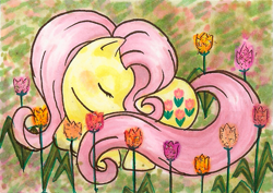 Size: 699x494 | Tagged: safe, artist:midori-no-ink, posey, g1, flower, g1 to g4, generation leap, sleeping