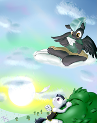 Size: 781x992 | Tagged: safe, artist:frist44, rumble, thunderlane, anthro, unguligrade anthro, brothers, clothes, paper airplane