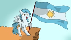 Size: 1200x675 | Tagged: safe, artist:asluc96, oc, oc:princess argenta, pony, argentina, flag, nation ponies, ponified