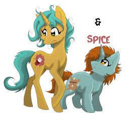 Size: 938x864 | Tagged: safe, artist:xashleymx, snails, snips, spice, sugar, pony, unicorn, duo, duo female, female, rule 63, simple background, transparent background