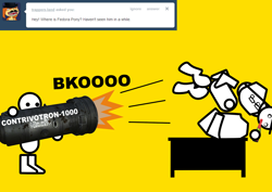 Size: 1280x907 | Tagged: safe, artist:ask-fedora, barely pony related, desk, fedora, fedora shaming, gun, hat, takeover, tumblr, zero punctuation