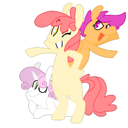 Size: 553x553 | Tagged: safe, artist:bootyhooves, apple bloom, scootaloo, sweetie belle, cutie mark crusaders, happy