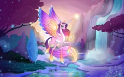 Size: 1163x720 | Tagged: safe, artist:bjpentecost, oc, oc only, oc:shinerise, alicorn, pony, alicorn oc, scenery, waterfall