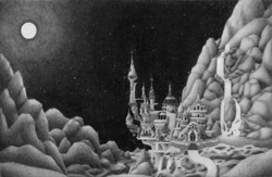 Size: 1600x1040 | Tagged: safe, artist:yomilbert, canterlot, grayscale, monochrome, scenery, traditional art